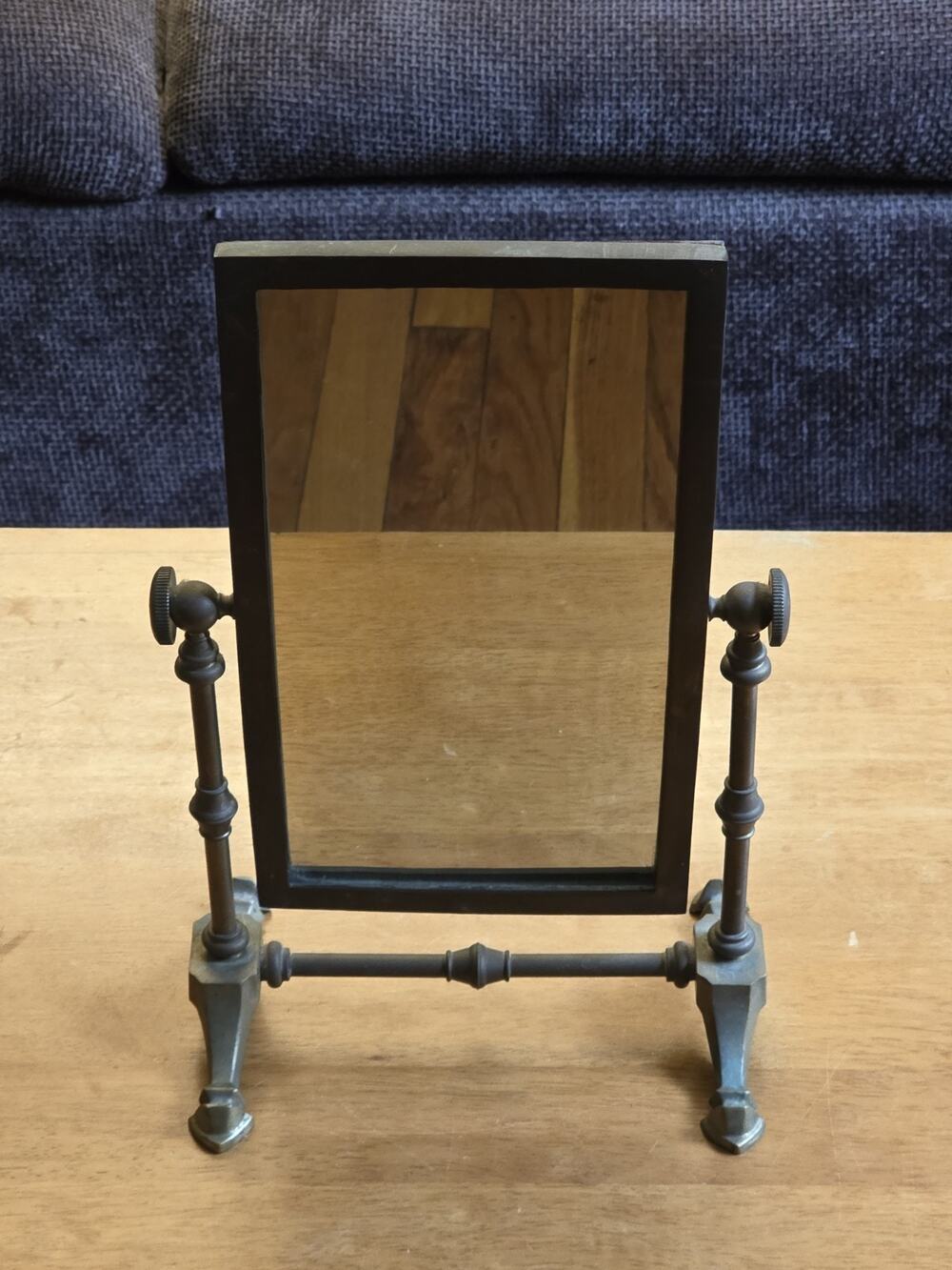 Vintage Brass Adjustable Vanity Shaving Mirror Tabletop Mid Century 14” Heavy